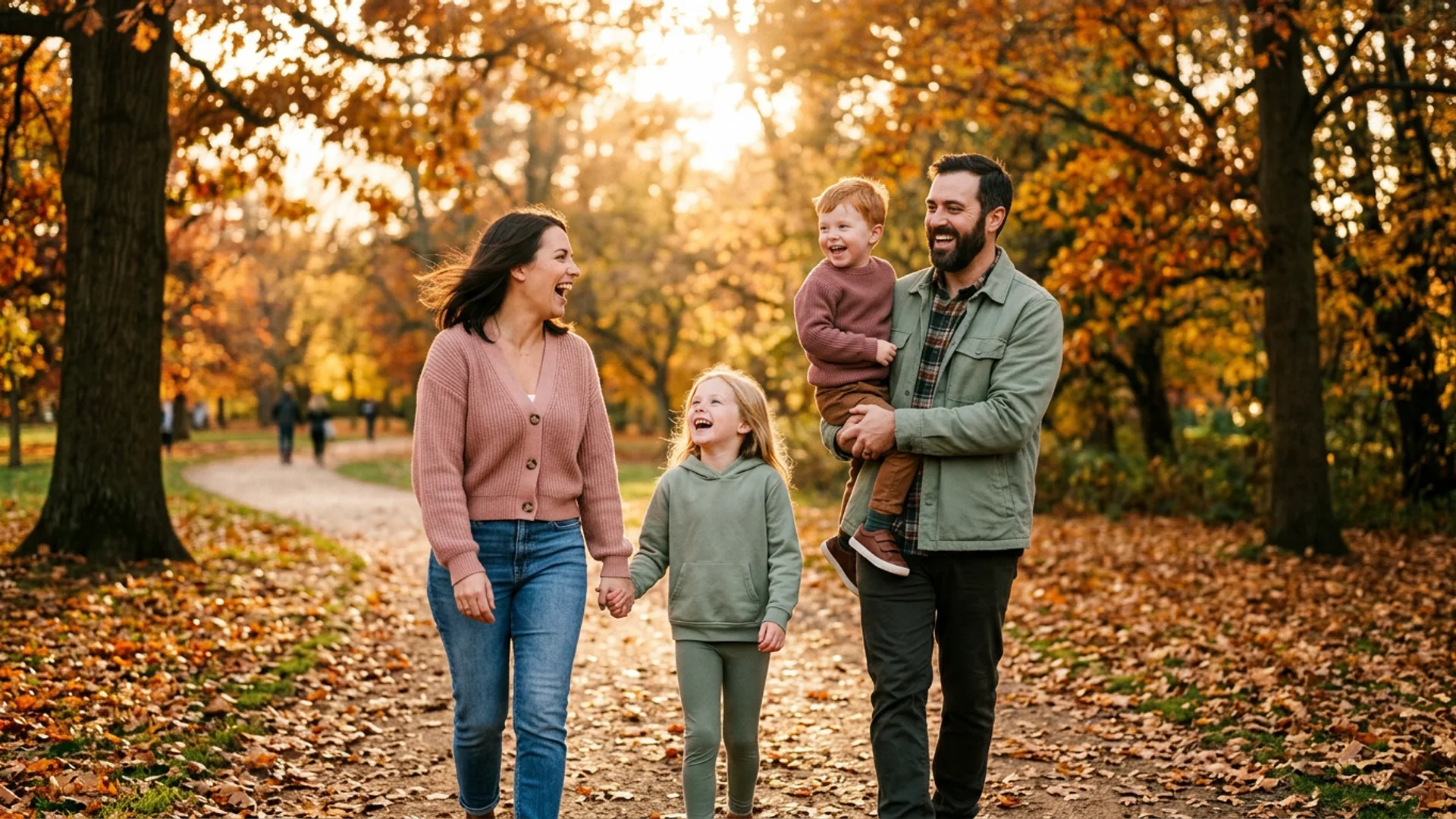 Family laughing together outdoors